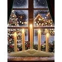Window Candles for Christmas, Battery Operated or Electric LED Flameless Taper Candlesticks with Timer and Sensor for Holiday Home Window Decoration, Ivory Base, 5-Light Set