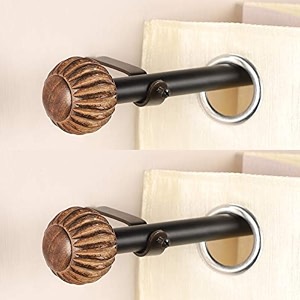 2 pack 4834-8834 adjustable curtain rod for door amp windows with brackets set curtains hanging extendable iron metal pipe holder with pomp wood finial black 07534 diameter 