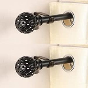 2 pack 4834-8834 adjustable curtain rod for door amp windows with brackets set curtains hanging extendable iron metal pipe holder with perforated black metal finial black 07534 diameter 