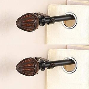 2 pack 4834-8834 adjustable curtain rod for door amp windows with brackets set curtains hanging extendable iron metal pipe holder with brown tusky wood finial black 07534 diameter 