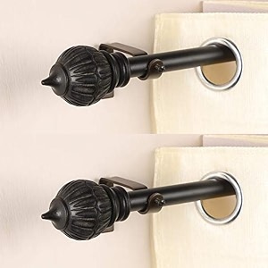 2 pack 4834-8834 adjustable curtain rod for door amp windows with brackets set curtains hanging extendable iron metal pipe holder with conch wood finial 07534 diameter 
