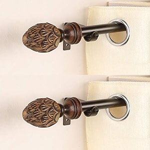 2 pack 2834-4834 adjustable curtain rod for door amp windows with brackets set curtains hanging extendable iron metal pipe holder with brown baroque wood finial black 07534 diameter