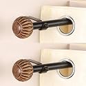 2 Pack 48"-88" Adjustable Curtain Rod for Door &amp; Windows with Brackets Set Curtains Hanging Extendable Iron Metal Pipe Holder with Pomp Wood Finial (Black, 0.75" Diameter) |
