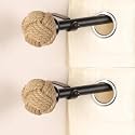 2 Pack 48"-88" Adjustable Curtain Rod for Door &amp; Windows with Brackets Set Curtains Hanging Extendable Iron Metal Pipe Holder with Spool Jute Finial (Black, 0.75" Diameter) |