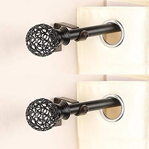 2 pack 8434-14434 adjustable curtain rod for door amp windows with brackets set curtains hanging extendable iron metal pipe holder with mughal metal finial black 7534 diameter 