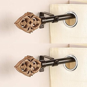 2 pack 8434-14434 adjustable curtain rod for door amp windows with brackets set curtains hanging extendable iron metal pipe holder with pomp wood finial black 07534 diameter 