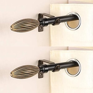 2 pack 8434-14434 adjustable curtain rod for door amp windows with brackets set curtains hanging extendable iron metal pipe holder with wood bud finial black 07534 diameter 