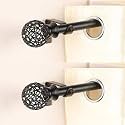 2 Pack 84"-144" Adjustable Curtain Rod for Door &amp; Windows with Brackets Set Curtains Hanging Extendable Iron Metal Pipe Holder with Mughal Metal Finial (Black, .75" Diameter) |