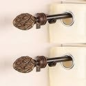 2 Pack 28"-48" Adjustable Curtain Rod for Door &amp; Windows with Brackets Set Curtains Hanging Extendable Iron Metal Pipe Holder with Brown Baroque Wood Finial (Black, 0.75" Diameter)