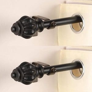2 pack 2834-4834 adjustable curtain rod for door amp windows with brackets set curtains hanging extendable iron metal pipe holder with brown baroque wood finial black 07534 diameter