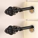 2 Pack 28"-48" Adjustable Curtain Rod for Door &amp; Windows with Brackets Set Curtains Hanging Extendable Iron Metal Pipe Holder with Brown Baroque Wood Finial (Black, 0.75" Diameter)