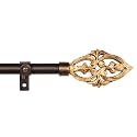 28"-48" Adjustable Curtain Rod for Door & Windows with Brackets Set Curtains Hanging Extendable Iron Metal Pipe Holder with Brown Baroque Wood Finial (Black, 0.75" Diameter)