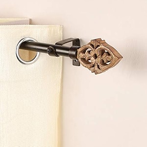 8434-14434 adjustable curtain rod for door amp windows with brackets set curtains hanging extendable iron metal pipe holder with brown baroque wood finial black 07534 diameter