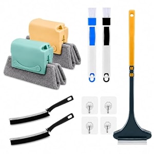 window cleaning combo kit  7 pcs groove brush set  mosquito net mesh cleaner  window track door gap jali cleaner  wet amp dry use  complete home window care kit multicolor