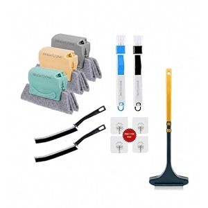 window cleaning combo kit  7 pcs groove brush set  mosquito net mesh cleaner  window track door gap jali cleaner  wet amp dry use  complete home window care kit multicolor