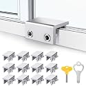 Window Locks,12 Sets Sliding Window Locks With Key for Vertical & Horizontal Sliding Windows Doors,Easv to Install,Adjustable Security Window Lock for Patio Bedroom Home and Office (Silver)