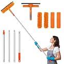 Window Washing Kit with Extension Pole, 73’’ Window Cleaning Squeegee Kit, 3 in 1 Window Cleaning Kit with 2 Microfiber Pads & 2 Chenille Pads for Indoor Outdoor Windows