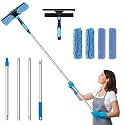 Window Washing Kit with Extension Pole, 73’’ Window Cleaning Squeegee Kit, 3 in 1 Window Cleaning Kit with 2 Microfiber Pads &amp; 2 Chenille Pads for Indoor Outdoor Windows