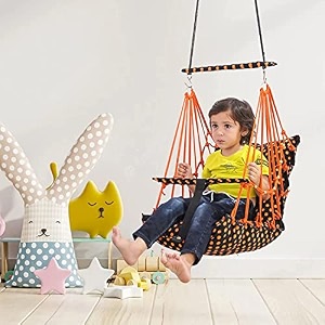 cotton baby swing for kids jhula 1-5 years swings cradle chair uyyala new born baby gifts foldable and washable with safety belt home amp garden dott orange