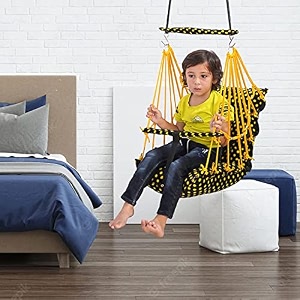 cotton baby swing for kids jhula 1-5 years swings cradle chair uyyala new born baby gifts foldable and washable with safety belt home amp garden dott yellow