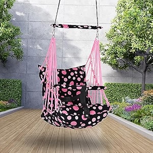 cotton baby swing for kids jhula 1-5 years swings cradle chair uyyala new born baby gifts foldable and washable with safety belt home amp garden round pink
