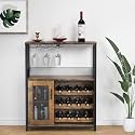 Wine Bar Cabinet with Detachable Wine Rack, Coffee Bar Cabinet with Glass Holders, Adjustable Shelves, and Mesh Door for Kitchen, Living Room, Bar