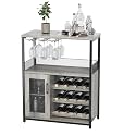 Wine Bar Cabinet with Detachable Wine Rack, Coffee Bar Cabinet with Glass Holders, Adjustable Shelves, and Mesh Door for Kitchen, Living Room, Bar