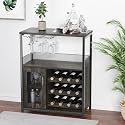 Wine Bar Cabinet with Detachable Wine Rack, Coffee Bar Cabinet with Glass Holders, Adjustable Shelves, and Mesh Door for Kitchen, Living Room, Bar