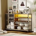 Wine Bar Cabinet with Power Outlets & RGB LED Lights, Small Sideboard and Buffet Cabinet with Mesh Door, Coffee Bar Cabinet with Glass Holder for Kitchen, Living Room, Dining Room