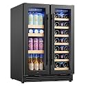 Wine and Beverage Refrigerator, 24 Inch Beverage Refrigerator with Glass Door, Wine Fridge Holds 20 Bottles &amp; 60 Cans, Under Counter Refrigerator with Quiet Cooling System &amp; LED Light