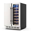 Mojgar Wine and Beverage Refrigerator, 24 Inch Dual Zone Wine Fridge with Safety Locks, Under Counter Wine Cooler Fridge Built-In or Freestanding, Holds 20 Bottles and 57 Cans (Glass Door &amp; Foam Door)