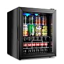 Wine Cooler Refrigerator Small Mini Fridge Freestanding Beverage Cooler, 75 Can Beverage Refrigerator with Adjustable Shelving Glass Door for Beer Soda or Wine Perfect Office Home or Bar Black