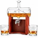 Wine Decanter Set 1250ml with 2 Glasses, Liquor Dispenser For Home Bar, Ship & Wine Decanter - Gift for Dad, Husband or Boyfriend - The Wine Savant Lead-Free Crystal Glass