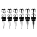 Wine Stoppers for Wine Bottles 6Pcs Vacuum Wine Bottle Stopper with Silicone Reusable Wine Corks, Leak proof Keep Fresh Suitable for Standard (Silver, 6 Pack)