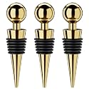 Wine Stoppers for Wine Bottles 3Pcs Vacuum Wine Bottle Stopper with Silicone Reusable Wine Corks, Leak proof Keep Fresh Suitable for Standard (Gold, 3 Pack)