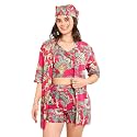 WineRed Cotton Woman Beige 3Pcs Coord Set