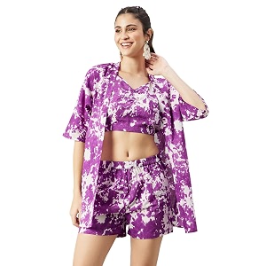 WineRed Woman Purple 3pcs coord set with