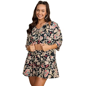 WineRed Cotton Woman Beige 3Pcs Coord Set