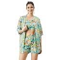 WineRed Woman 3pcs Kimono Shorts Set