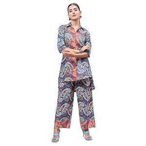 WineRed Women Green Paisley Print Hi-Low Co-ord