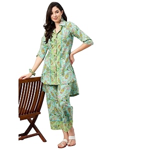 WineRed Women Green Paisley Print Hi-Low Co-ord