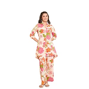 WineRed Women Green Paisley Print Hi-Low Co-ord