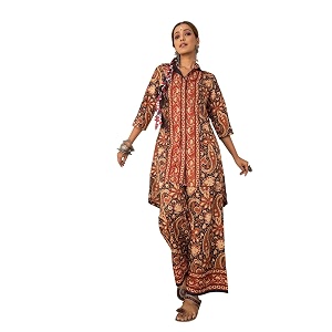 WineRed Women Green Paisley Print Hi-Low Co-ord