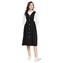 WineRed Women Soild Pinafore Dress with Button