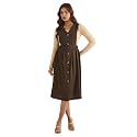 WineRed Women Soild Pinafore Dress with Button