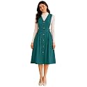 WineRed Women Soild Pinafore Dress with Button