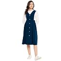 WineRed Women Soild Pinafore Dress with Button