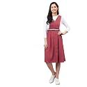 WineRed Women Soild Pinafore Dress with Button