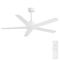 WINGBO 54 Inch Ceiling Fan without Lights, 5 Carved Solid Wood Blades, 7-Speed Noiseless Reversible DC Motor, Indoor Outdoor Ceiling Fan No Light for Bedroom Living Room Patio, White