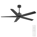 WINGBO 64 Inch Ceiling Fan without Lights, 5 Carved Solid Wood Blades, 7-Speed Noiseless Reversible DC Motor, Indoor Outdoor Ceiling Fan No Light for Bedroom Living Room Patio, Black